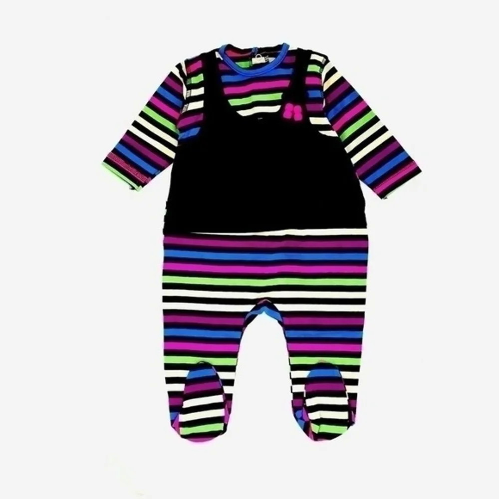 All Navy Pink Striped Cotton Baby Girl Footie Romper Size 6-9 Months NWOT